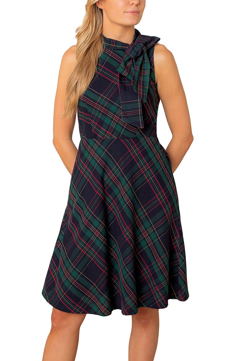 Organic Sleeveless Bow Neck Dress, Main, color, Scottish Plaid