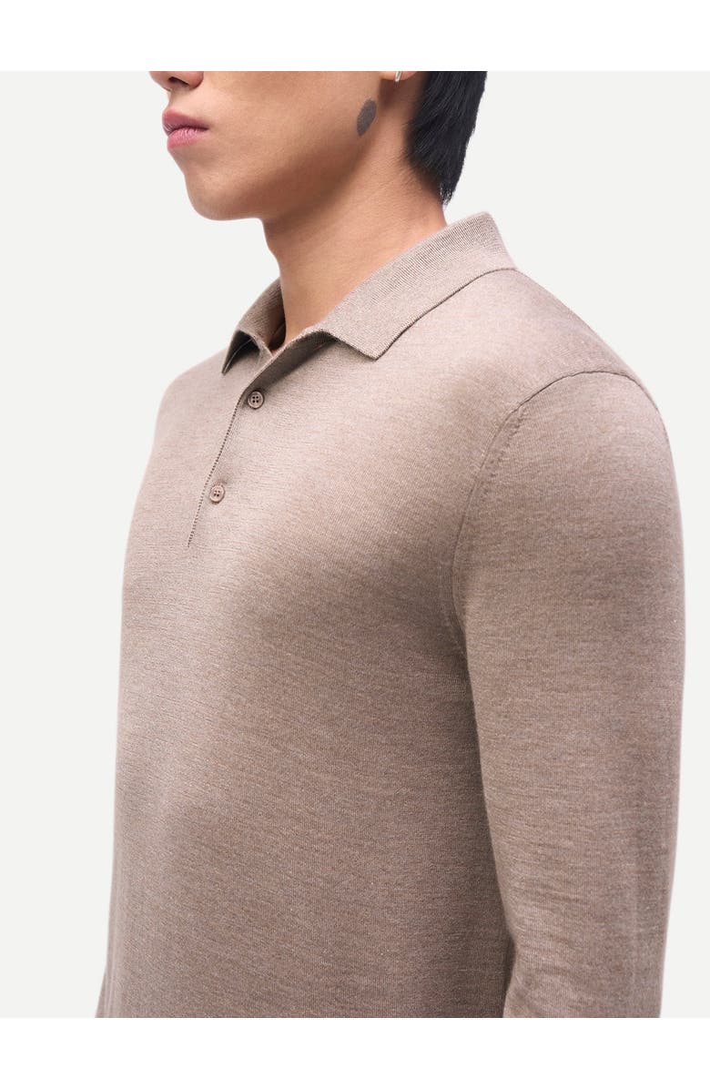 Gobi Cashmere Men Classic Polo Shirt with Long Sleeve, Alternate, color, Taupe