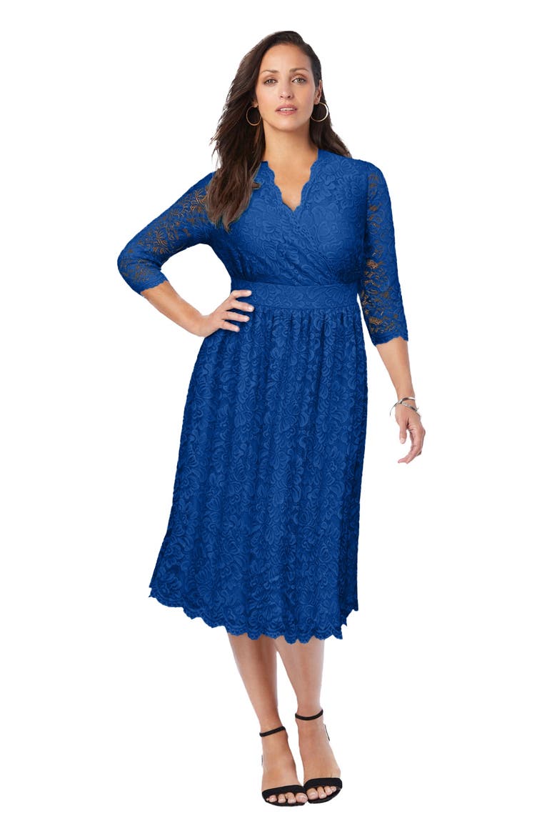 Stretch Lace A-Line Dress, Main, color, DARK SAPPHIRE