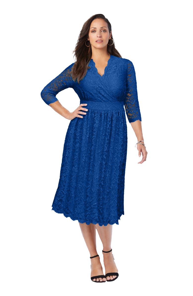 Jessica London Stretch Lace A-Line Dress, Main, color, Dark Sapphire