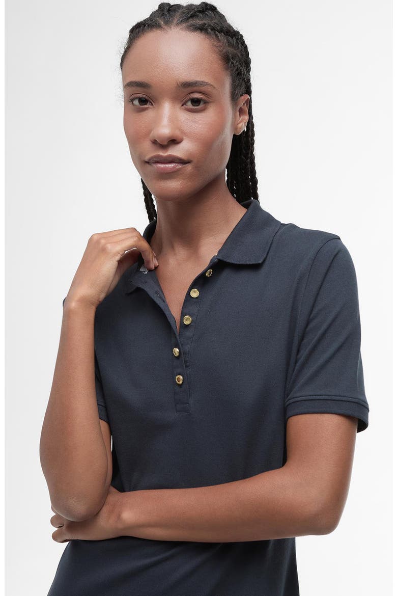 Celeste Stretch Cotton Piqué Polo Midi Dress, Alternate, color, NAVY