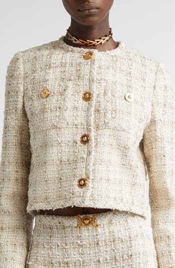 ジャケット VERSACE FW24 TWEED BLAZER (1015744 1A100961B000) VERSACE Double-breasted metallic cotton-blend tweed blazer