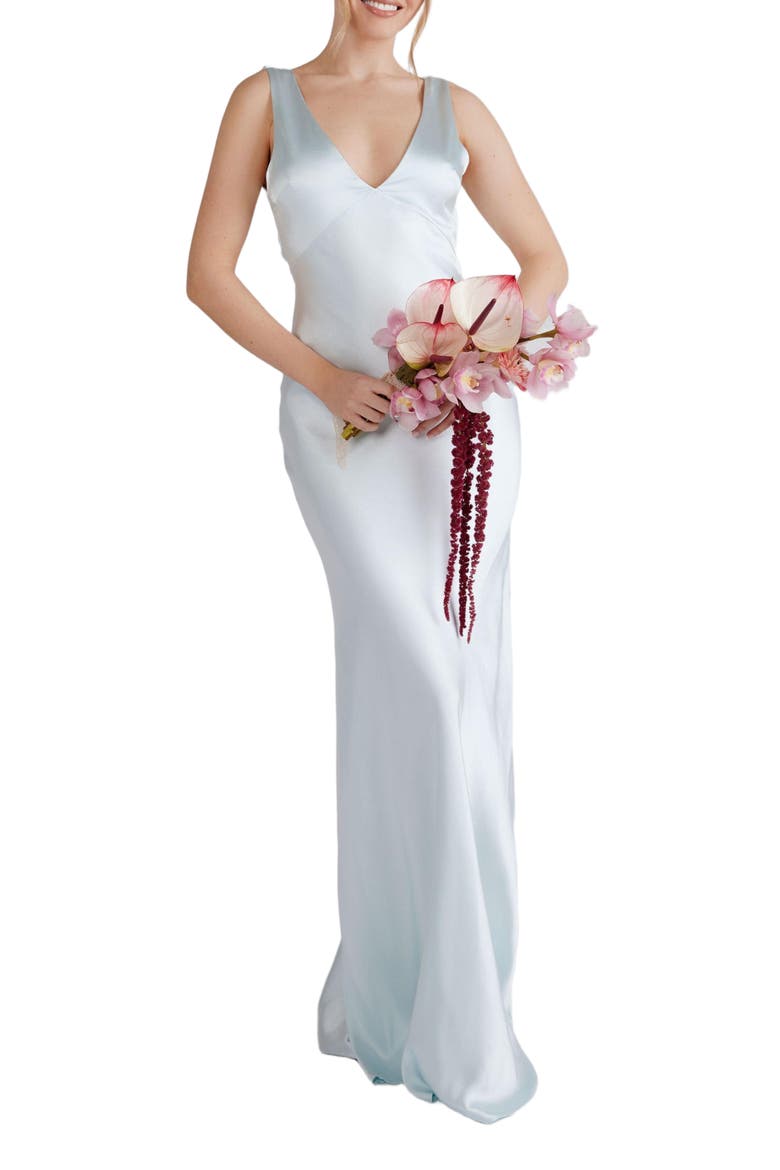 Twist Back Satin Bridesmaid Dress, Alternate, color, Ice Blue