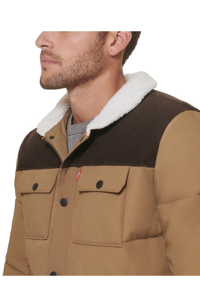 Levi's Woodsman High Pile Fleece Puffer Jacket, Alternate, color, Tan Dark Brown Corduroy Yoke