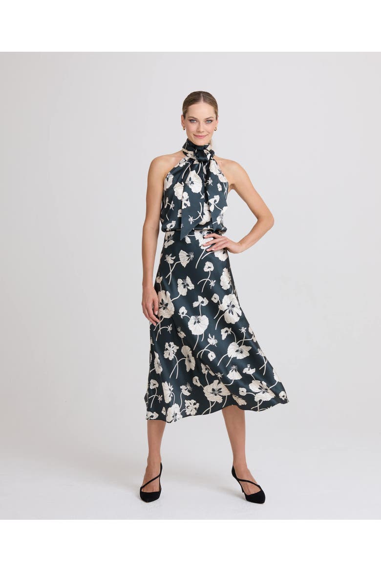 Poppy Liberty Satin Silk Slip Skirt, Main, color, Forest Green/Cream
