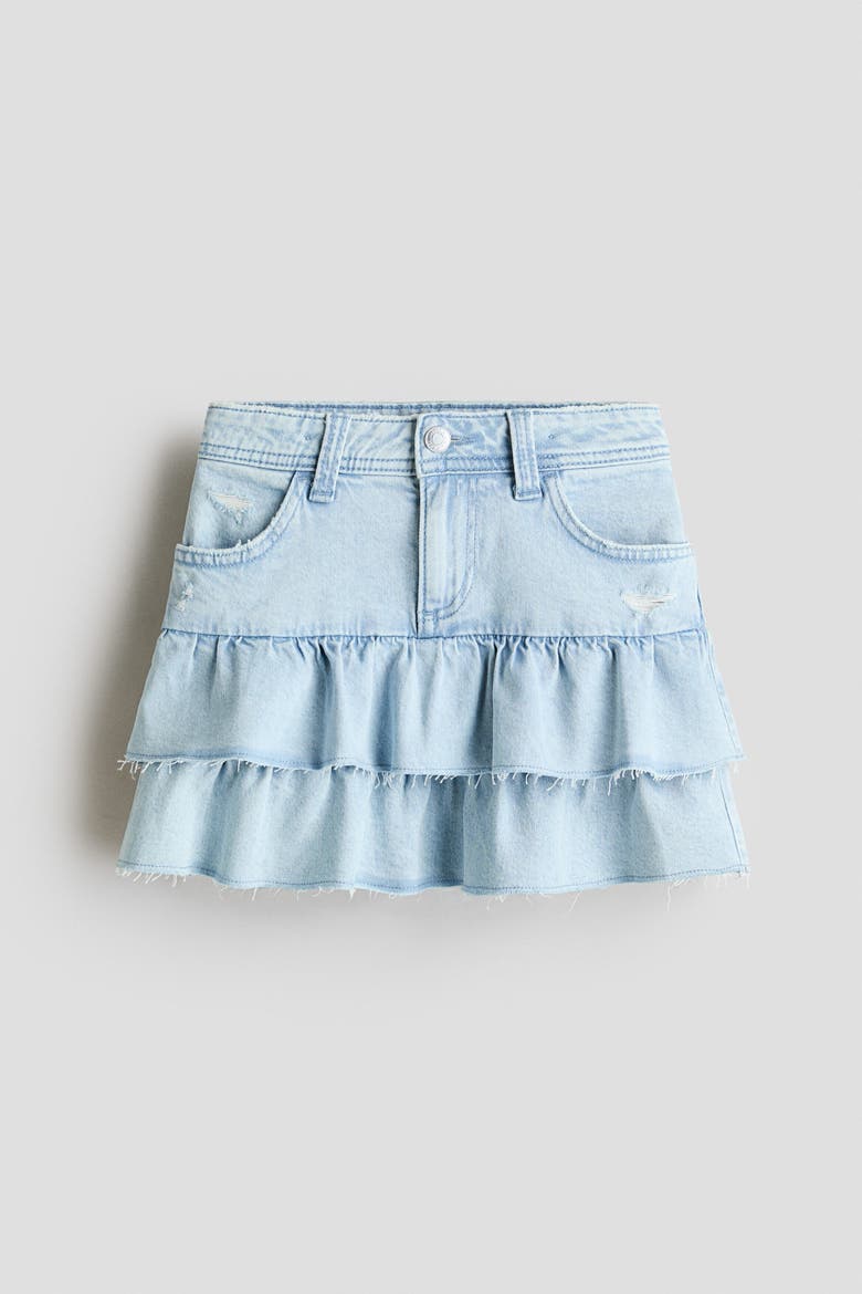 Denim Frill Skirt, Alternate, color, Light denim blue