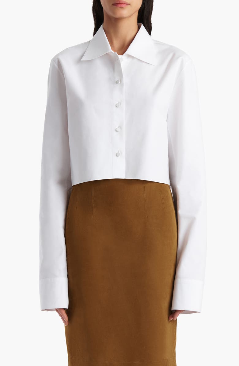 Khaite Jasen Crop Button-Up Shirt, Main, color, Chalk