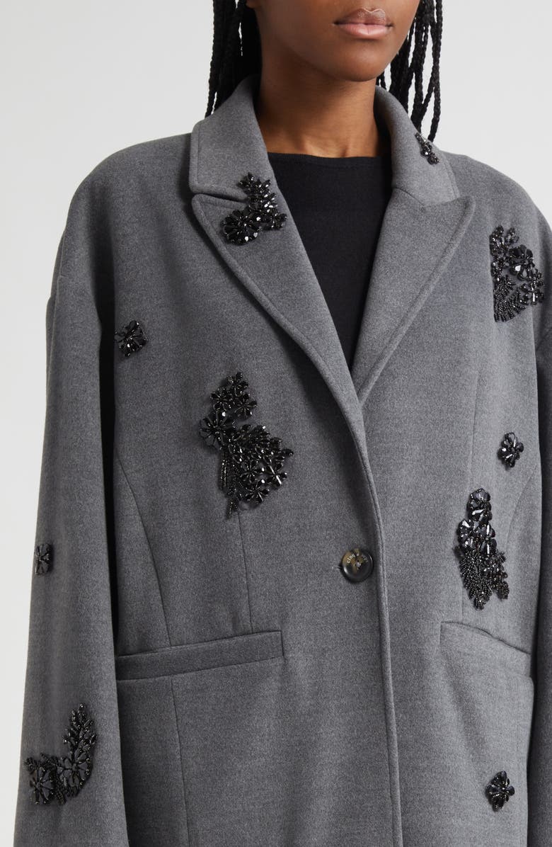 Cinq à Sept Crystal Ivy Gravis Embellished Coat, Alternate, color, Heather Grey/Black