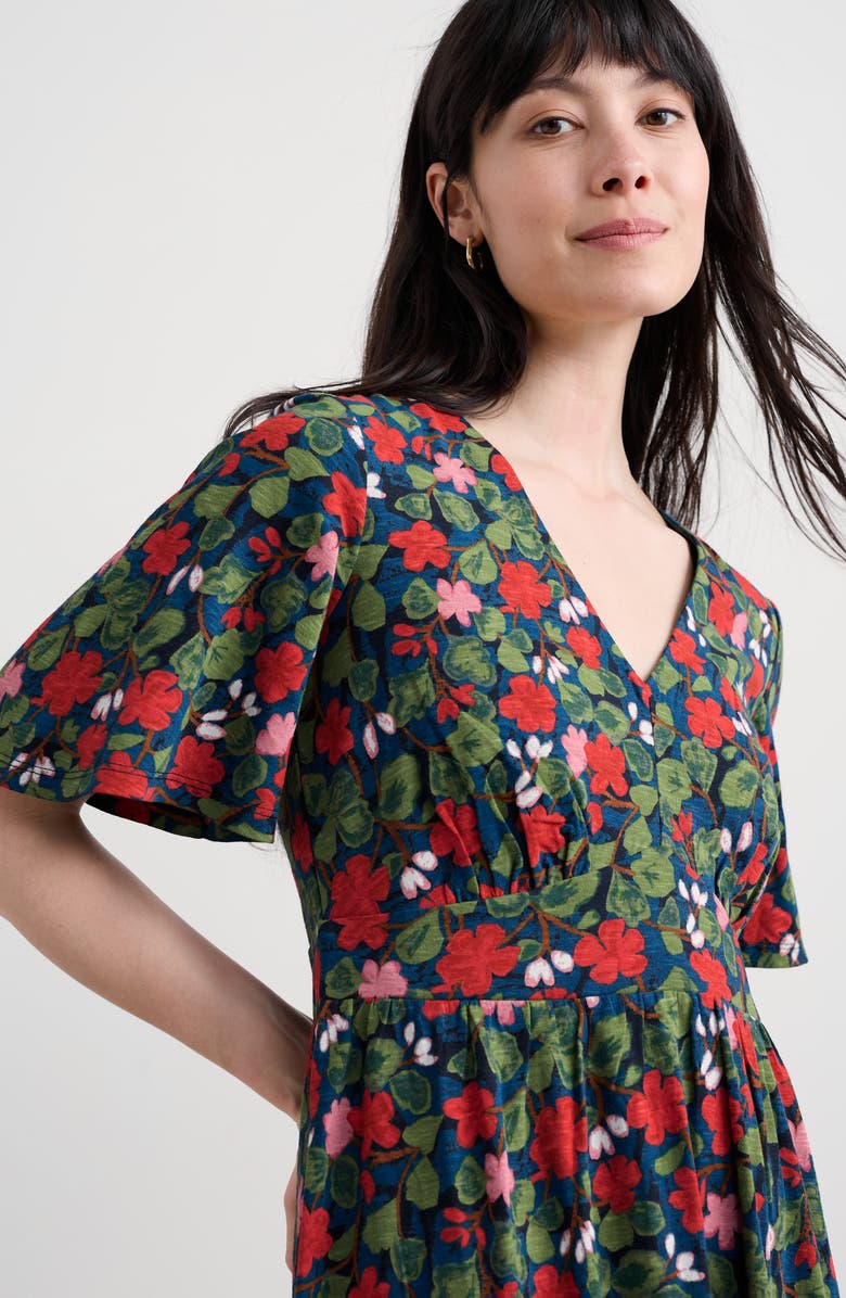 Seasalt Cornwall Chateaux Floral Print Organic Cotton Midi Dress, Alternate, color, Houseplant Maritime