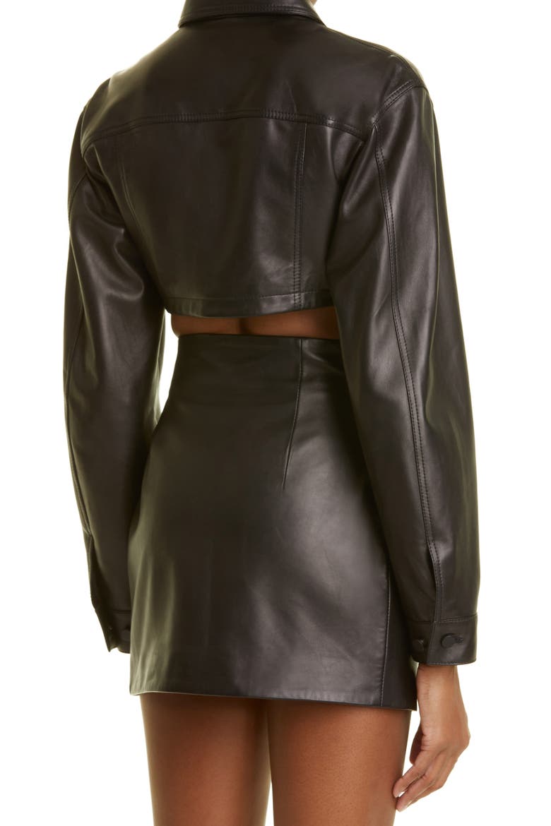 Crop Lambskin Leather Jacket, Alternate, color, BLACK