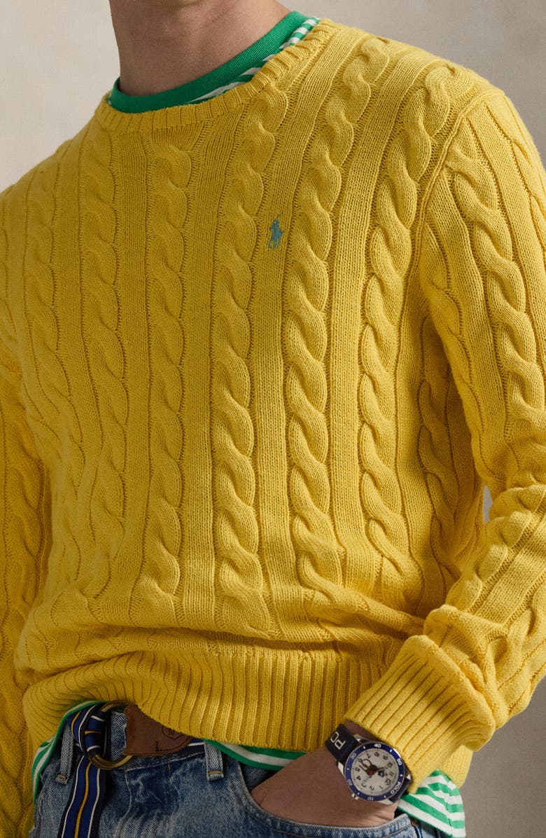 Polo Ralph Lauren Cable Knit Cotton Sweater, Alternate, color, Sunfish Yellow