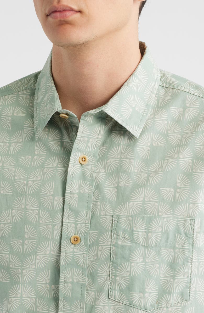 Treasure & Bond Lived In Short Sleeve Poplin Button-Up Shirt, Alternate, color, Green Tiled Fans