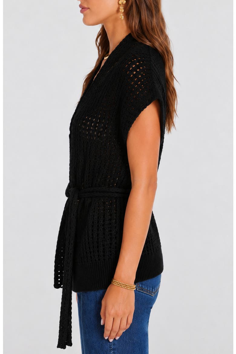 Coastal Belted Cardigan, Alternate, color, Black