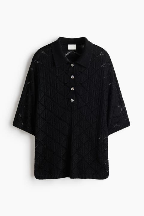 Crochet-look Polo Shirt