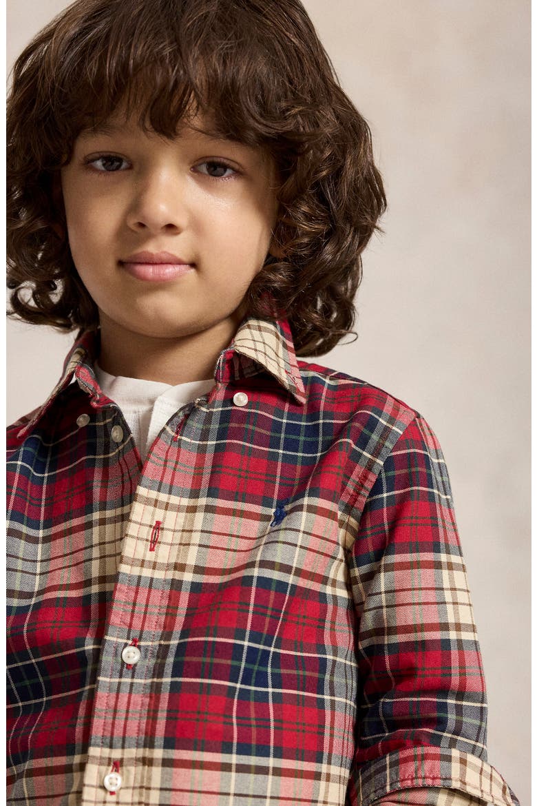 Kids' Cotton Oxford Button-Down Shirt, Alternate, color, RED NAVY MULTI