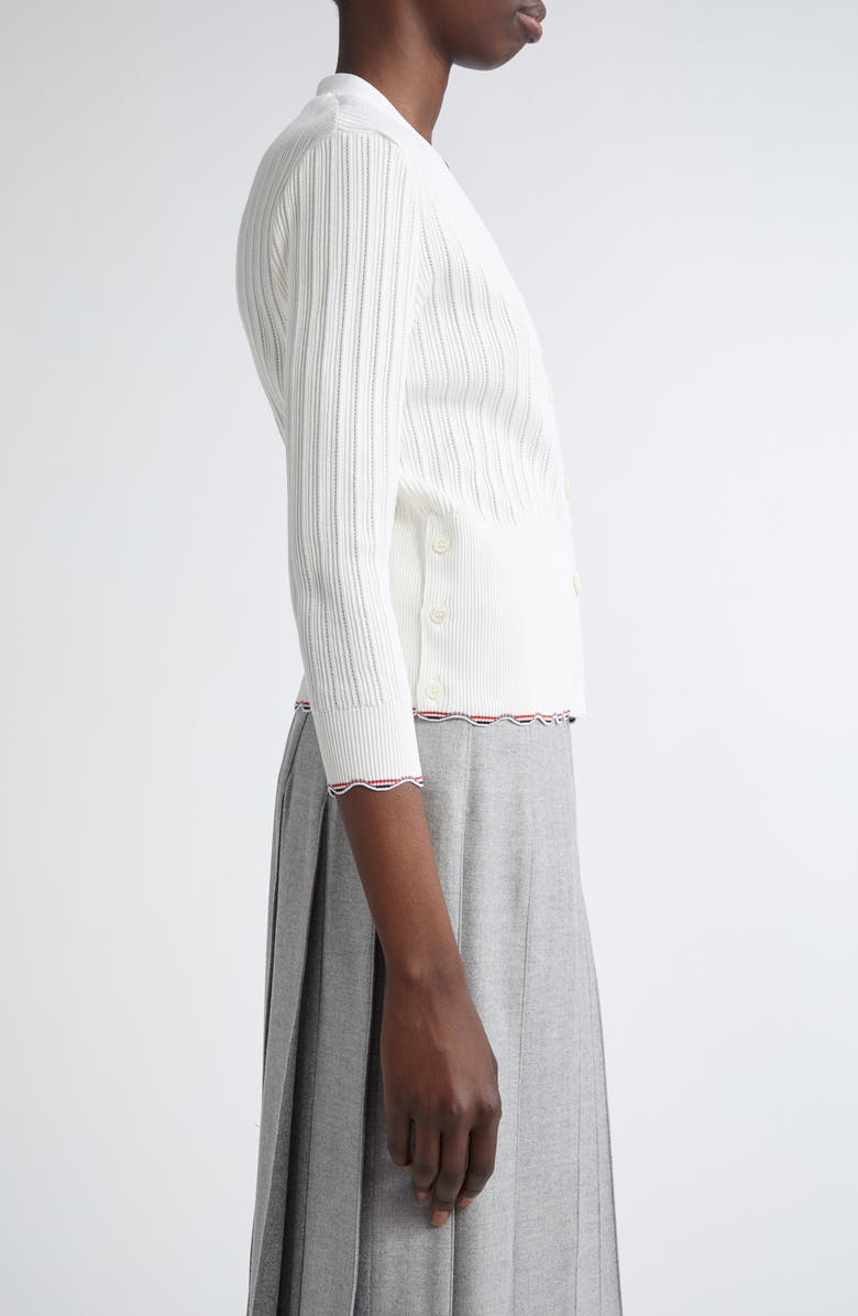 Thom Browne Pointelle & Rib Silk & Cotton Cardigan, Alternate, color, White