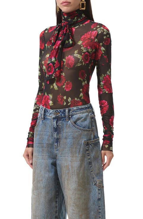 Julien Tie Neck Turtleneck Mesh Top