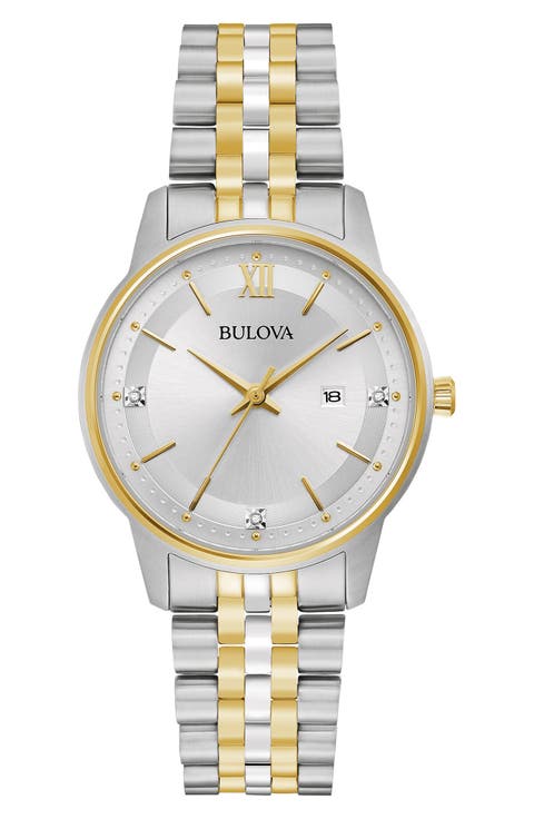 Classic Diamond Dial Two-Tone Bracelet Watch, 32mm