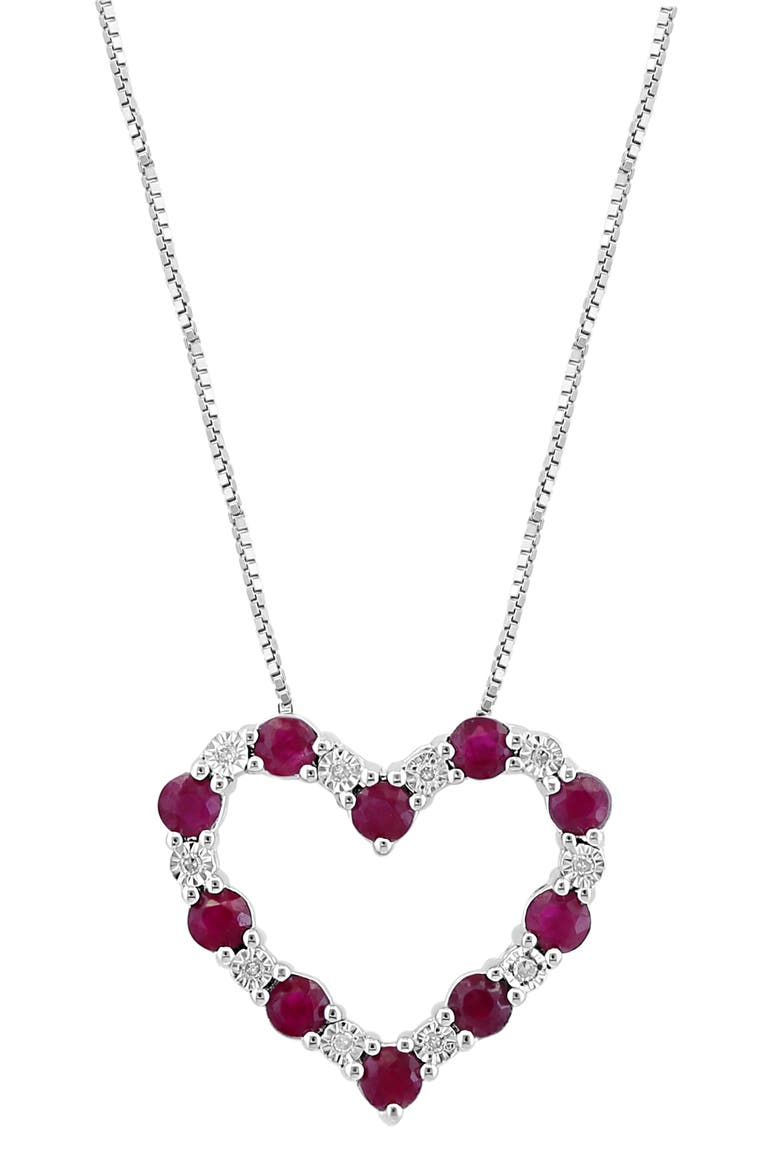 Sterling Silver Diamond & Ruby Heart Pendant Necklace - 0.04ct., Alternate, color, RED
