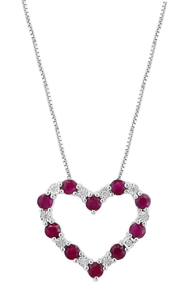 EFFY Sterling Silver Diamond & Ruby Heart Pendant Necklace - 0.04ct., Alternate, color, Red