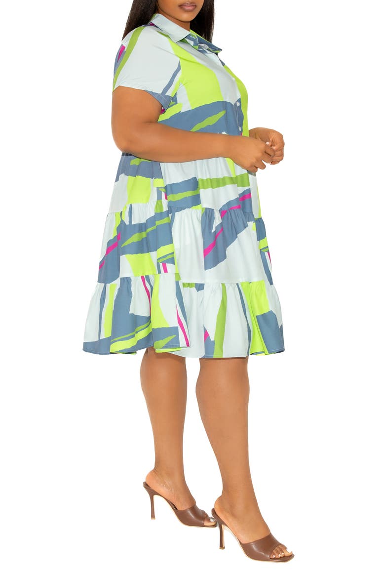 Print Tiered Shirtdress, Alternate, color, GREY MULTI