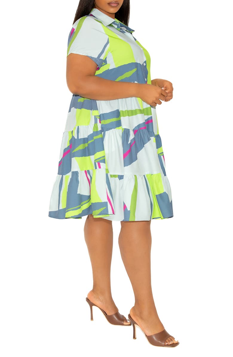 BUXOM COUTURE Print Tiered Shirtdress, Alternate, color, Grey Multi