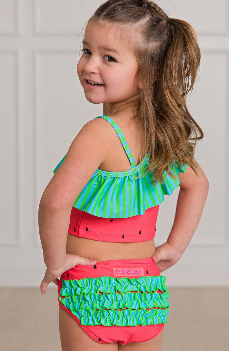 RuffleButts Kids' Watermelon Ruffle One-Shoulder Two-Piece Swimsuit, Alternate, color, 