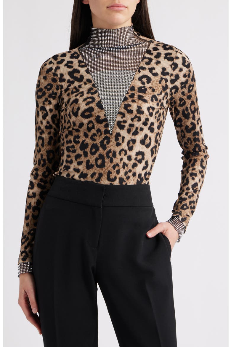 Zoe Embellished Mesh Yoke Top, Main, color, LEOPARD
