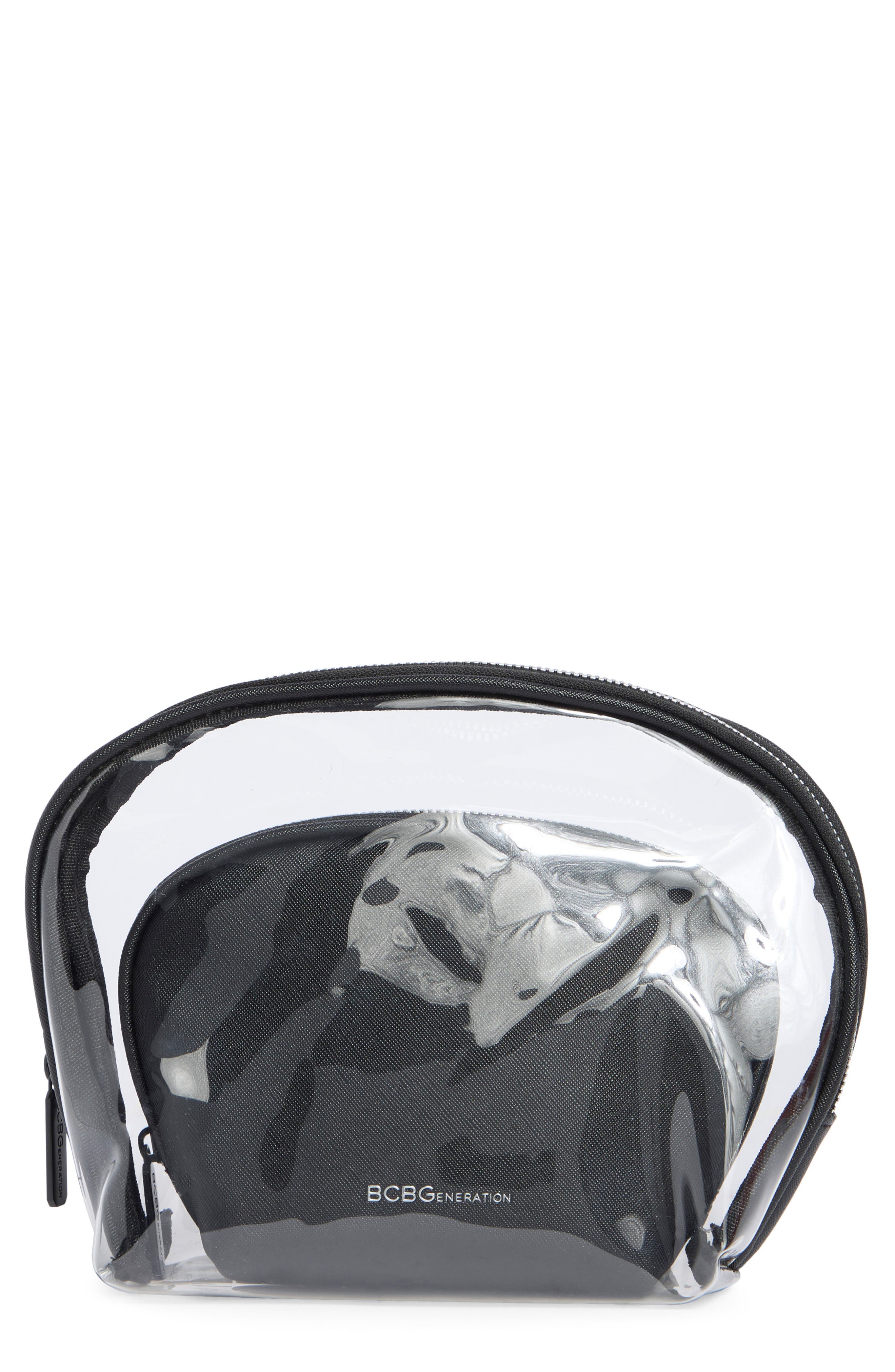 2-Piece Clear Faux Leather Cosmetic Pouch Set, Main, color, BLACK