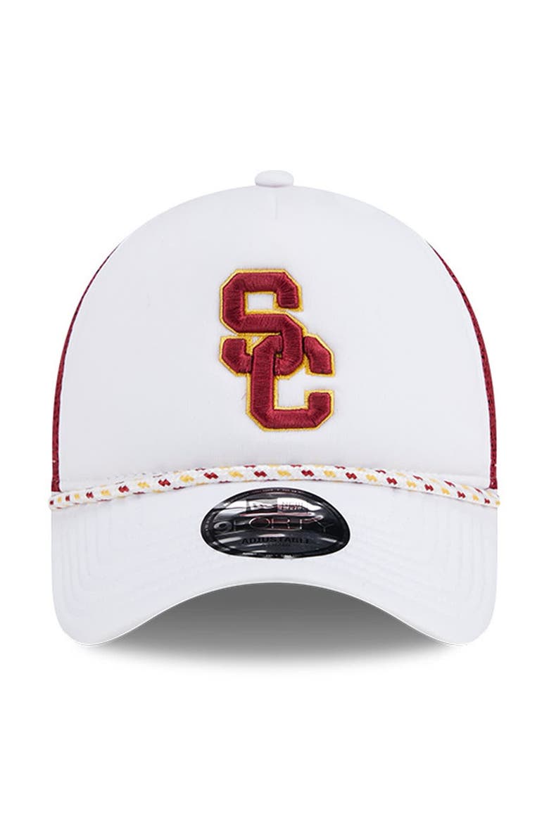 Men's New Era White/Cardinal USC Trojans Court Sport Foam A-Frame 9FORTY Adjustable Trucker Hat, Alternate, color, White