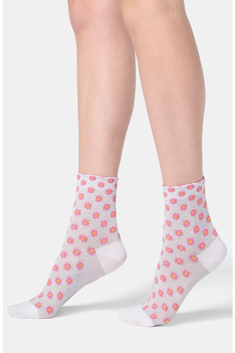 Tiny Bloom Ankle Socks, Main, color, PEONY