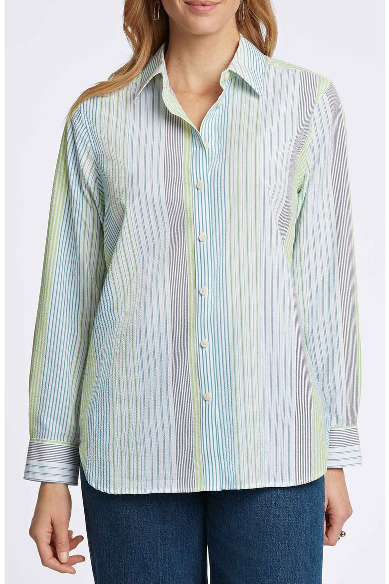 Relaxed Variegated Stripe Seersucker Button-Up Shirt, Main, color, BLUE MULTI