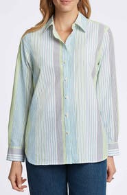 Foxcroft Relaxed Variegated Stripe Seersucker Button-Up Shirt