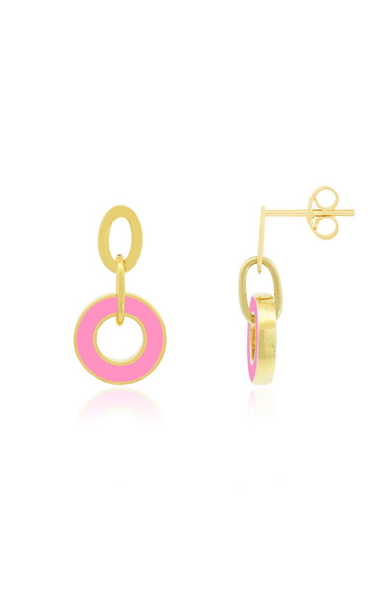 The Lovery Fine Jewelry Bubblegum Pink Enamel Round Link Drop Earrings, Main, color, Bubblegum Pink