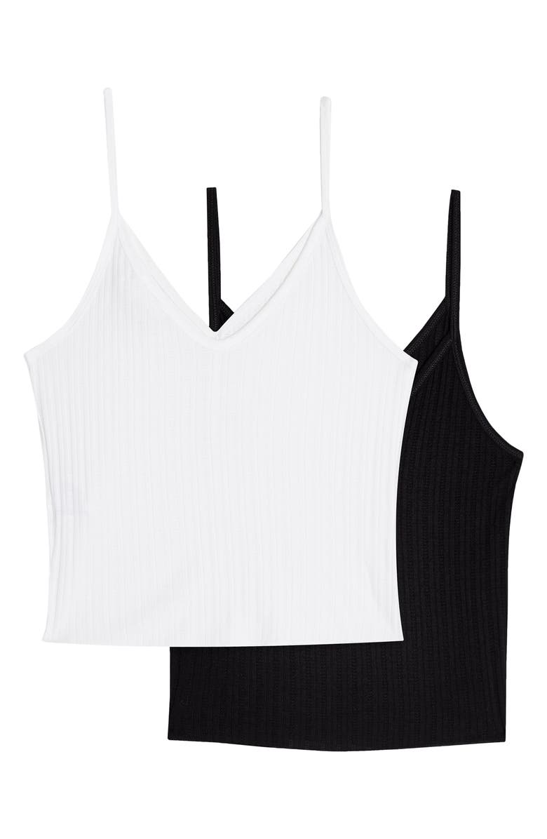 Topshop 2-Pack Pointelle Crop Camisoles, Alternate, color, Black/ White
