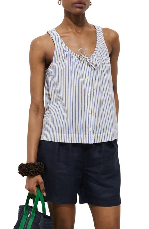 Sidney Stripe Sleeveless Linen Button-Up Top