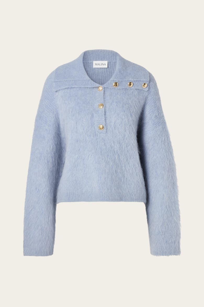 Yselle Long Sleeve Collared Sweater, Alternate, color, Blue