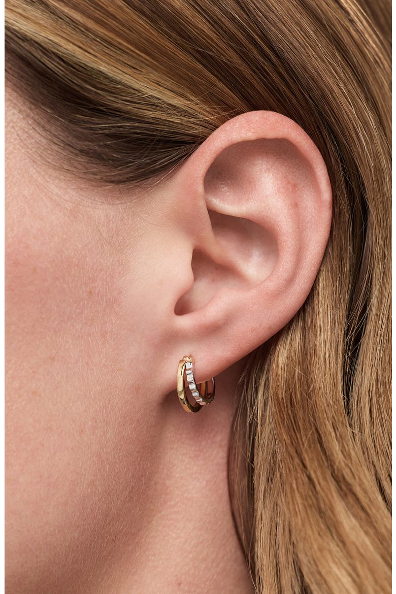 Toda Two-Tone Double Hoop Earrings, Alternate, color, GOLD / SILVER