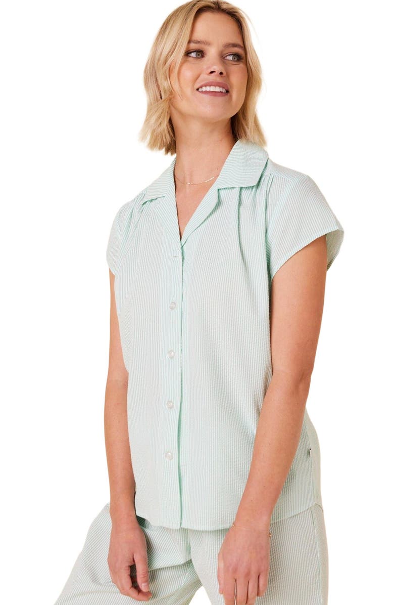 The Cat's Pajamas Cotton Seersucker Capri Set, Alternate, color, Mint Stripe