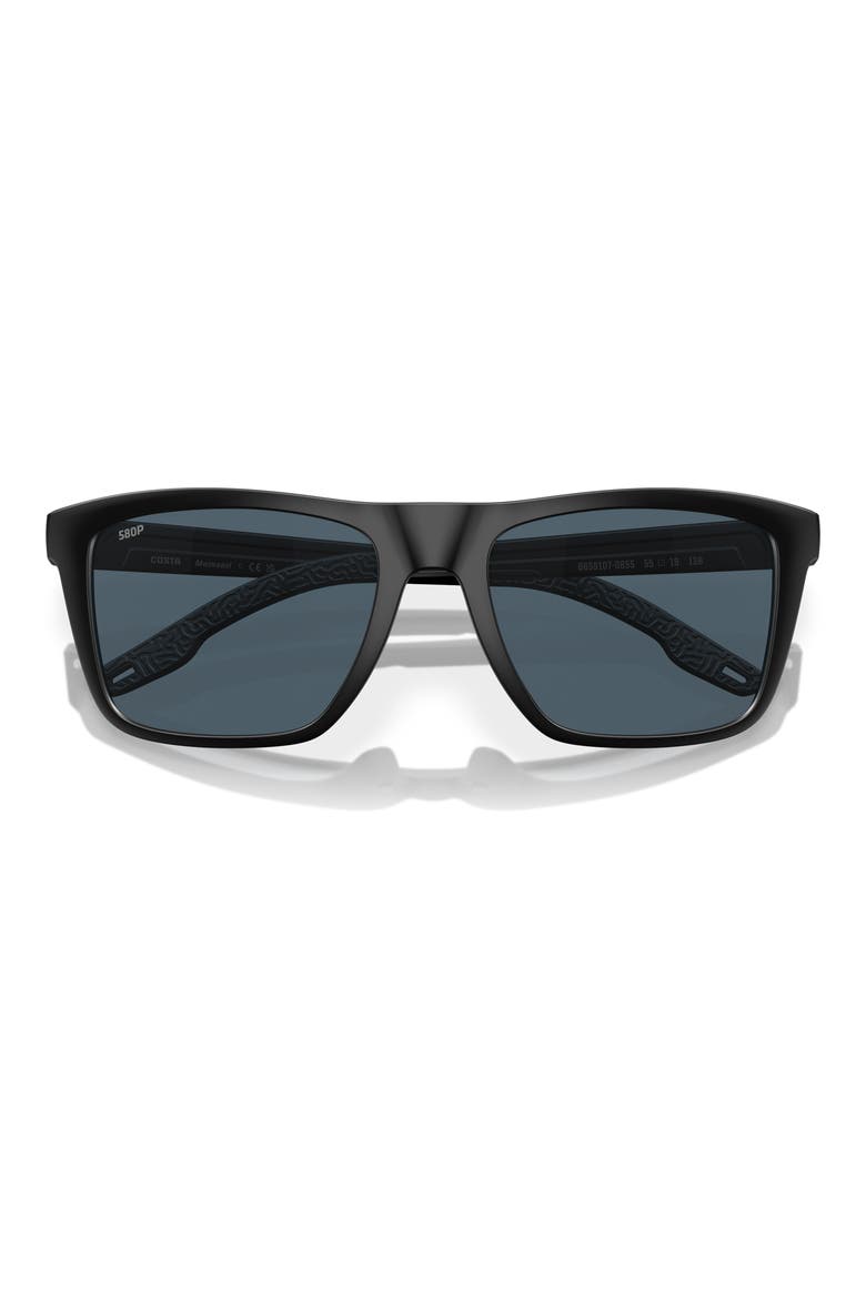 55mm Polarized Rectangular Sunglasses, Alternate, color, MATTE BLACK/ GRAY