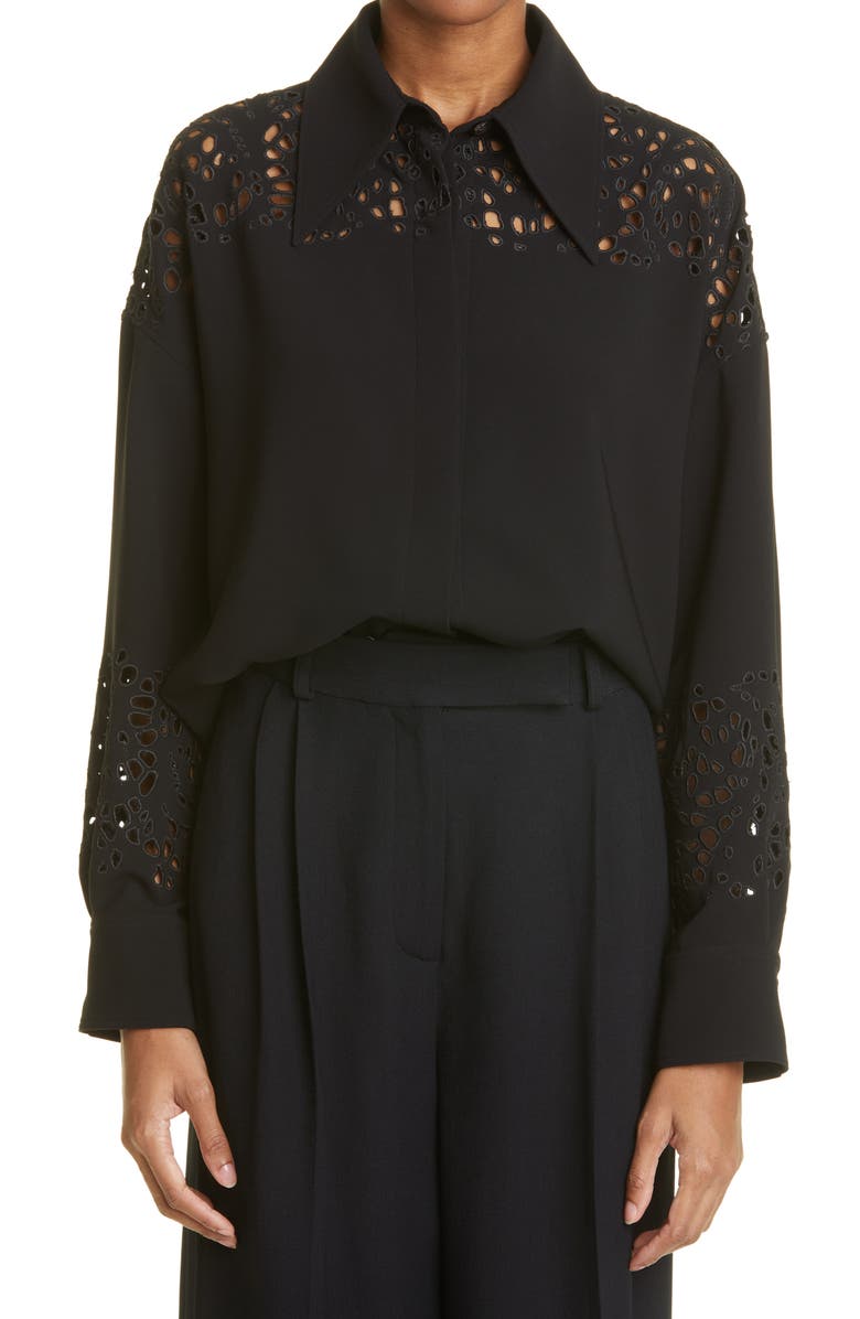 Proenza Schouler Eyelet Detail Point Collar Button-Up Shirt, Main, color,