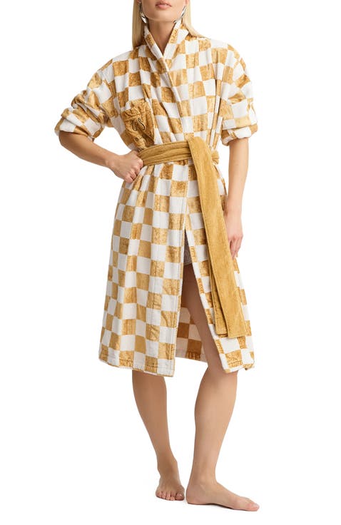 Checkerboard Gold White Bath Robe