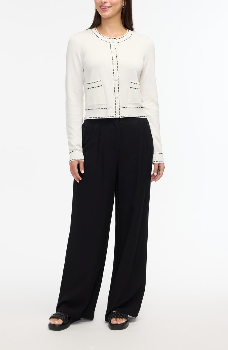 Ellen Tracy Contrast Trim Sweater Knit Cardigan, Alternate, color, Marshmallow