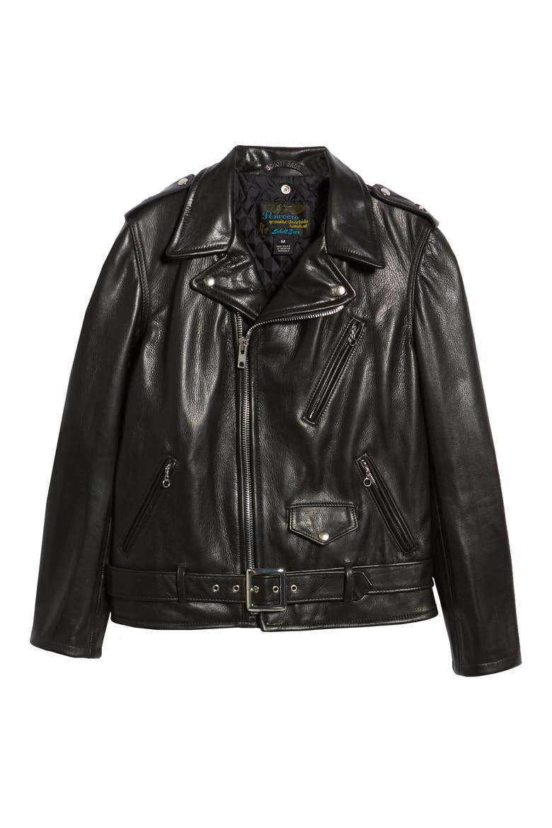 '50s Cowhide Leather Moto Jacket, Alternate, color, BLACK