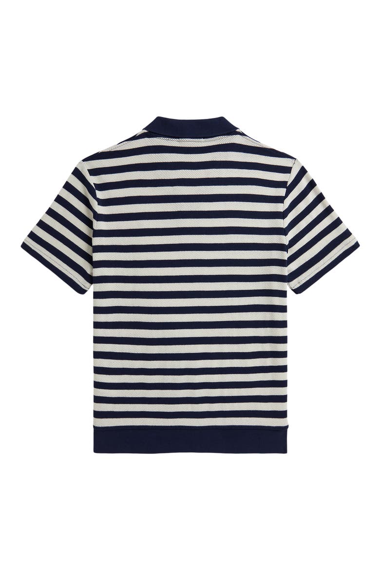 Stripe Pointelle Rib Johnny Collar Polo, Alternate, color, NEWPORT NAVY/ ANDOVER CREAM