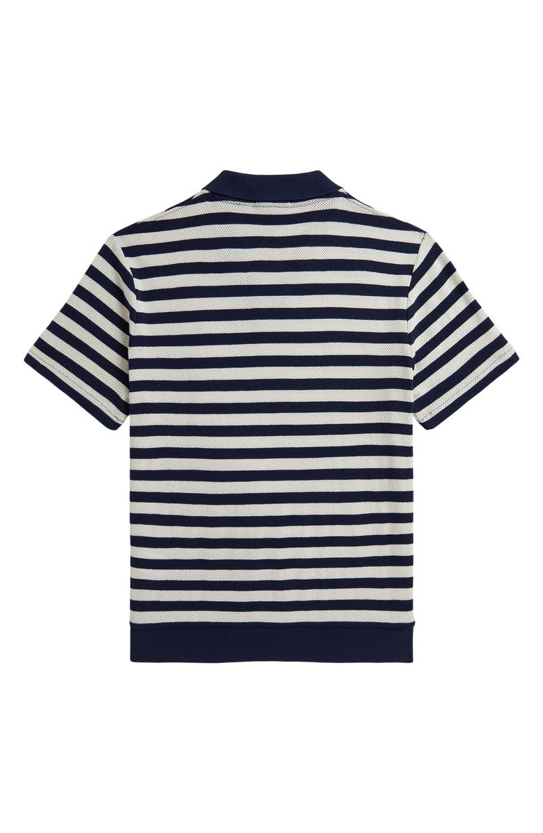 Polo Ralph Lauren Stripe Pointelle Rib Johnny Collar Polo, Alternate, color, Newport Navy/ Andover Cream