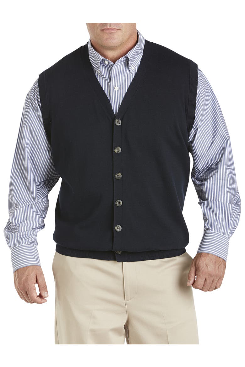 Big & Tall Button-Front Sweater Vest, Main, color, DEEP NAVY