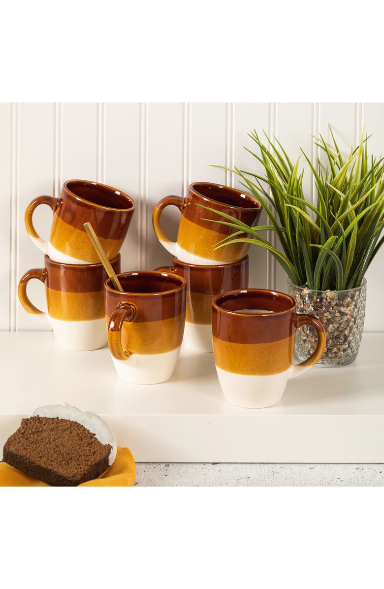 Gibson Home Yellowstone 6 Piece 12 Ounce Stoneware Mug Set, Alternate, color, Brown