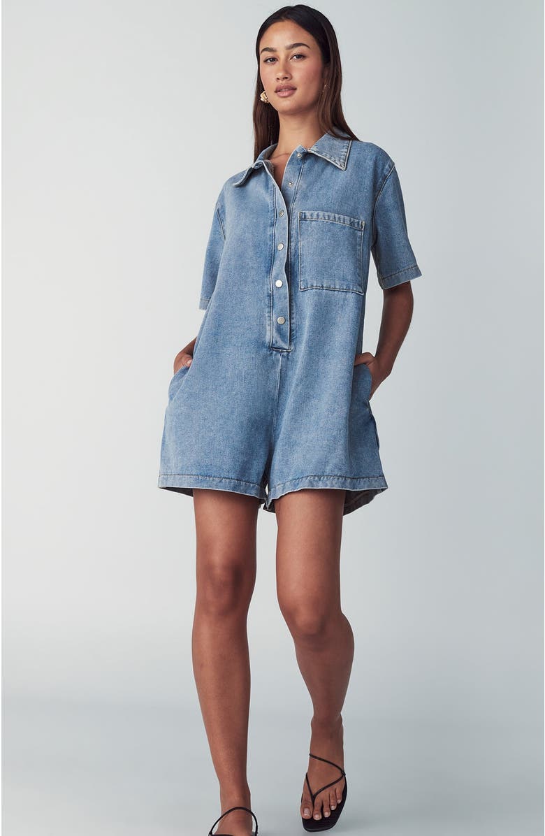 ST MRLO Denim Romper, Main, color, Light Blue Wash