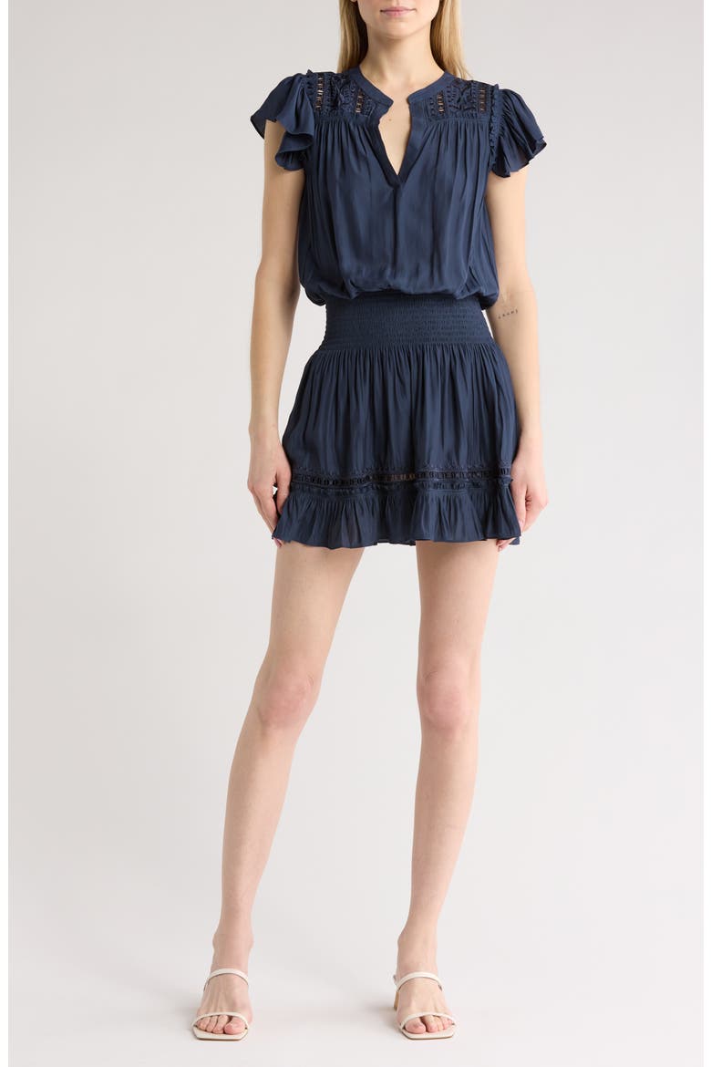 Marbelis Embroidered Tiered Dress, Main, color, NAVY